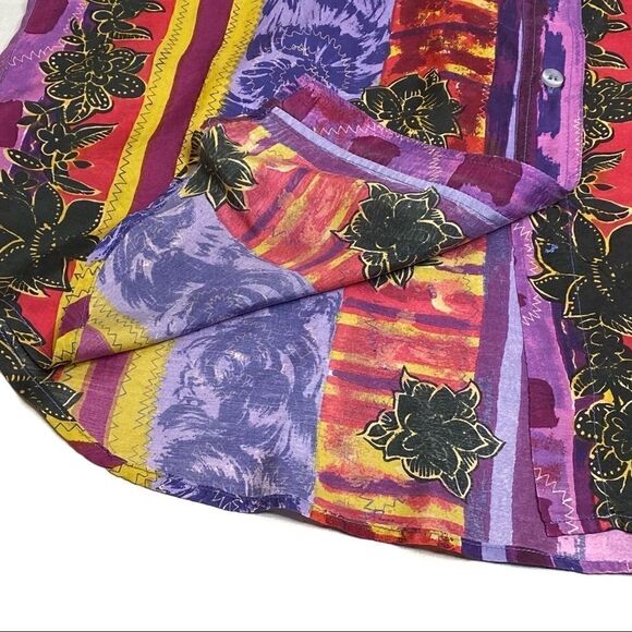 Vintage 90’s silk abstract print short sleeve button up shirt size S - Picture 15 of 16